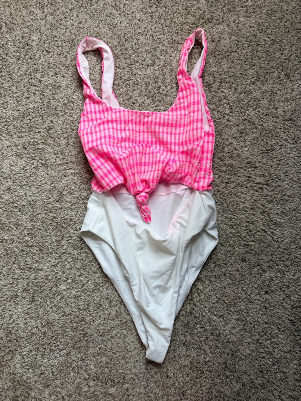 Lovers + Friends Pink Gingham and White One-Piece Swimsuit